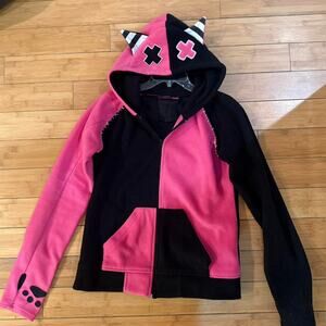 GRAIL RARE Cupcake Cult Black Pink Sz L Dead Kitty hoodie cat ears paw prints